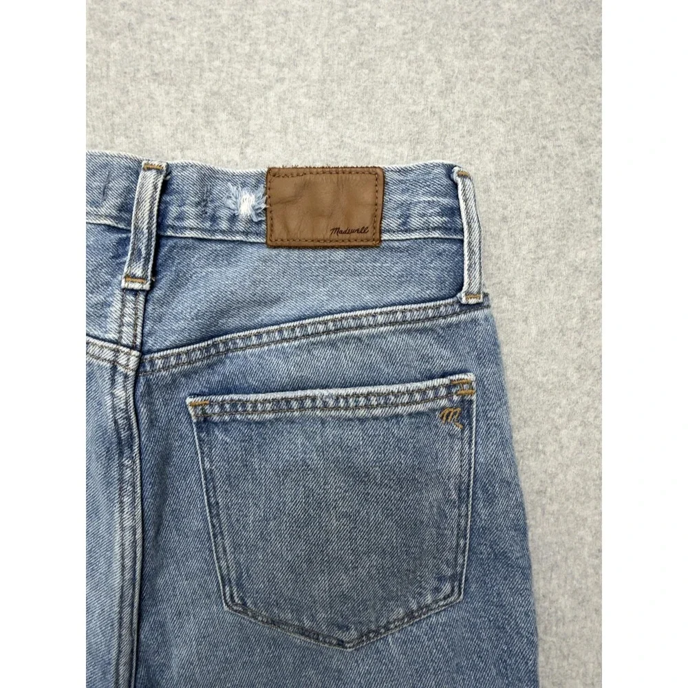 Madewell The Mom Jean Womens 27 Blue‎ High Rise Crop Distressed Raw Hem Denim